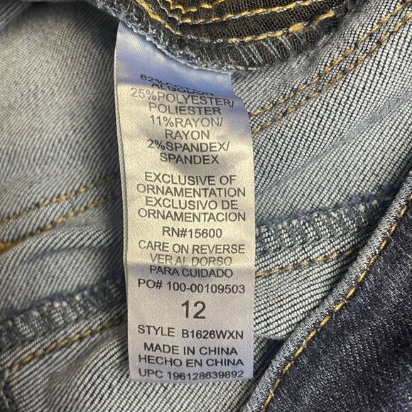 Democracy "Ab" Solution Distressed Flare Jeans High Rise Blue Sz 12 Raw Edge - Picture 9 of 10